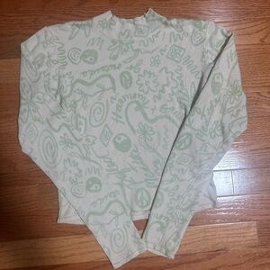 PacSun Ribbed Knit Top in Cream and Green